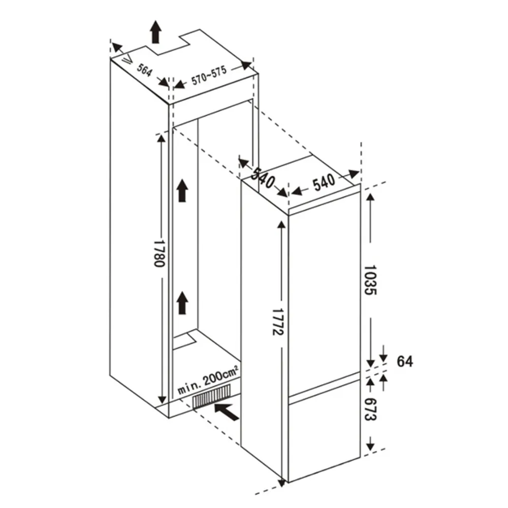 Frigorífico Integrable Cecotec Bolero CoolMarket Combi BI-S MC 232 177cm 232L Clase E - Imagen 4
