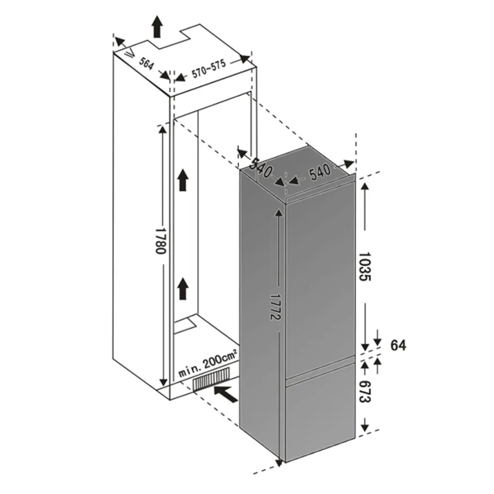 Frigorífico Integrable Cecotec Bolero CoolMarket Combi BI-D MC 232 177.2cm 232L Clase E - Imagen 3