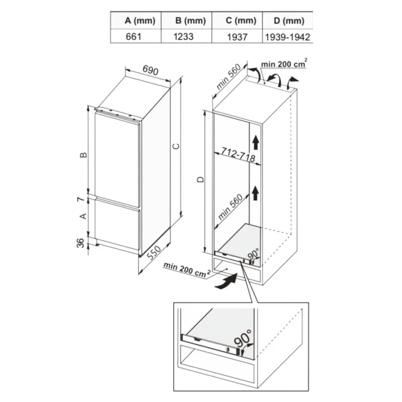 Frigorífico Integrable Cecotec Bolero CoolMarket Combi BI-D FLW 341 193.7cm 341L Clase E - Imagen 3