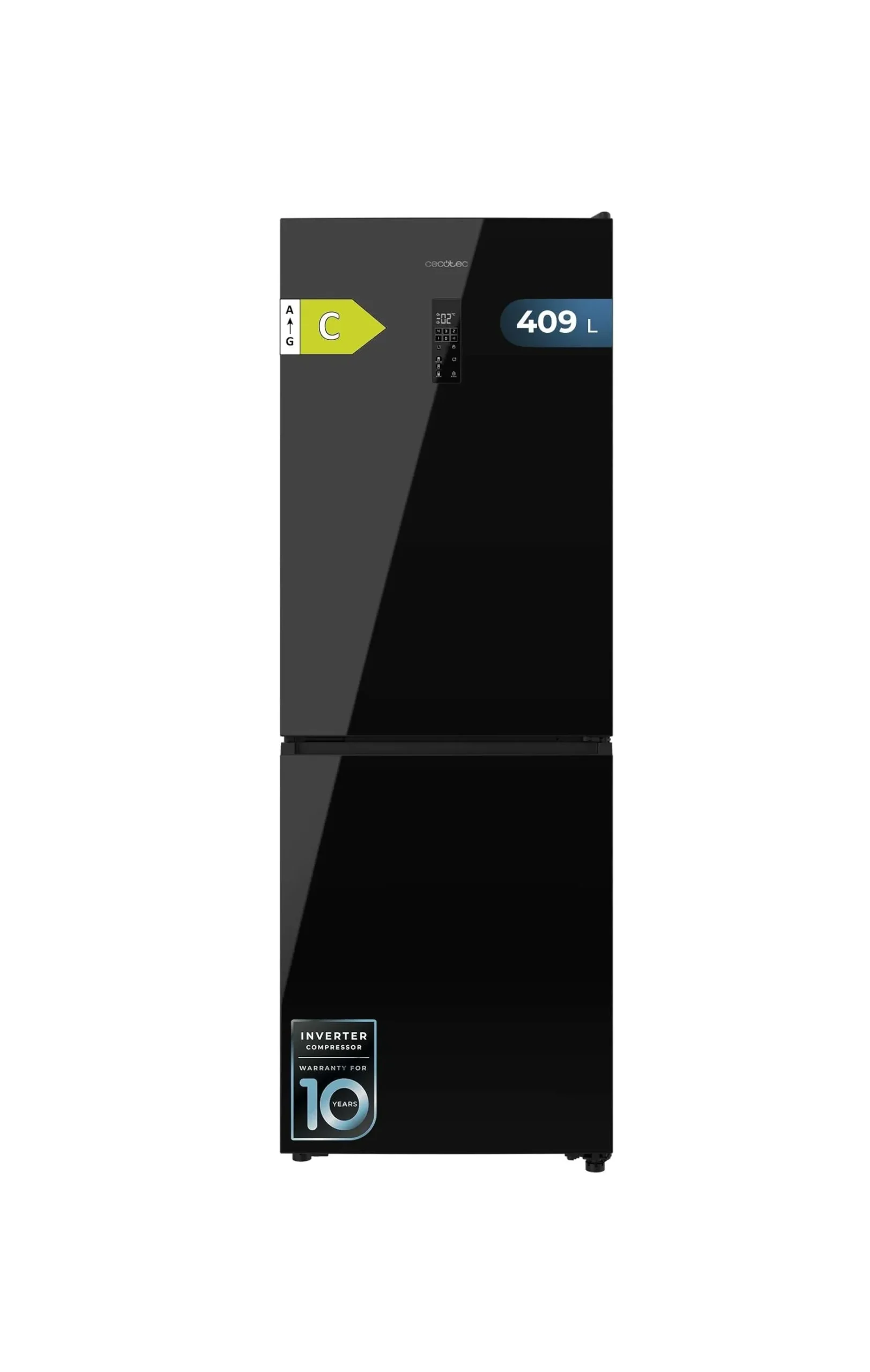 Frigorífico Cecotec Bolero CoolMarket Combi 409 Black Glass 185cm 409L Clase C Negro