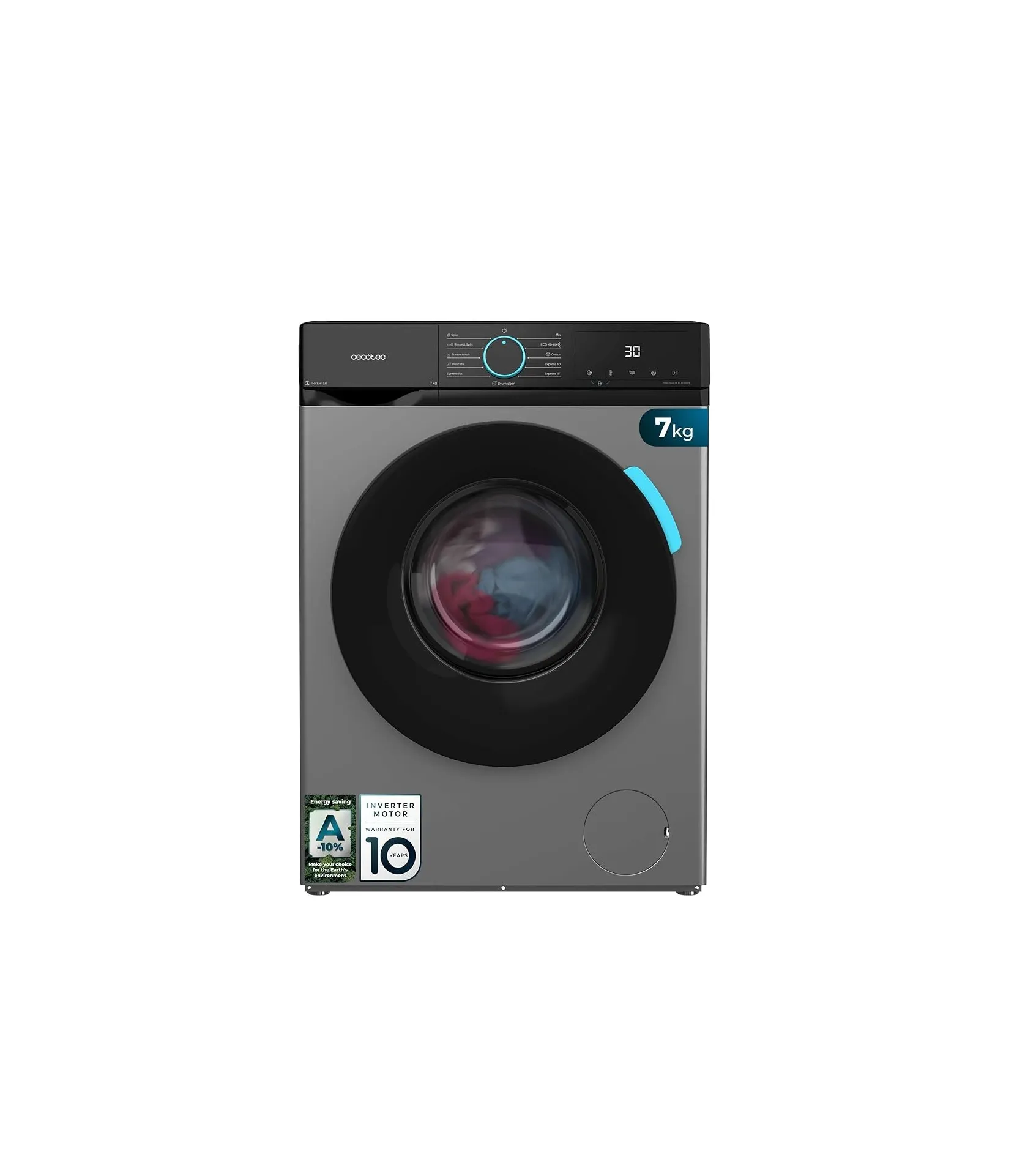 Lavadora Cecotec Bolero DressCode 7160 Inverter Steel 7Kg Clase A-10% Gris Oscuro