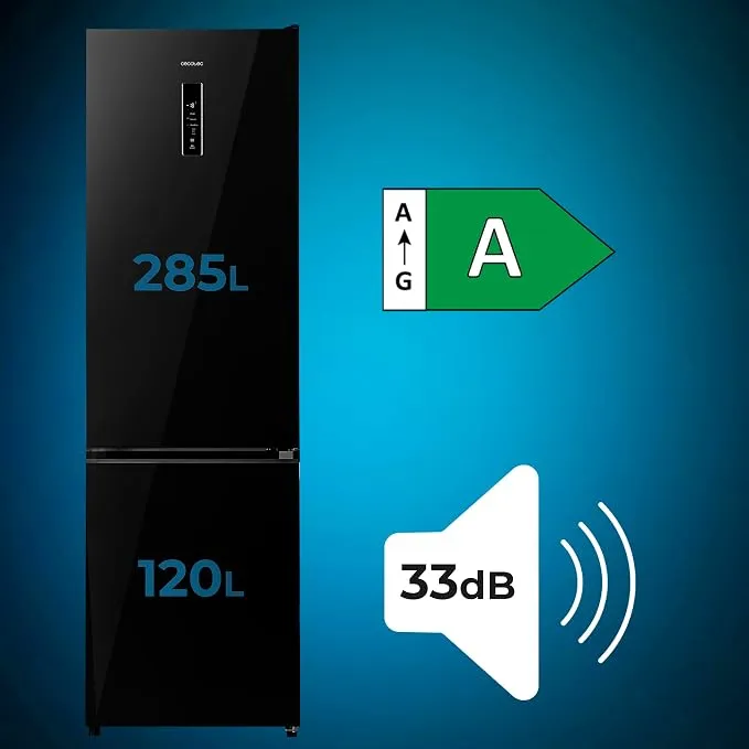 Frigorífico Cecotec Bolero CoolMarket Combi 405 WL Elite Black Glass 200cm 405L Clase A Negro - Imagen 2