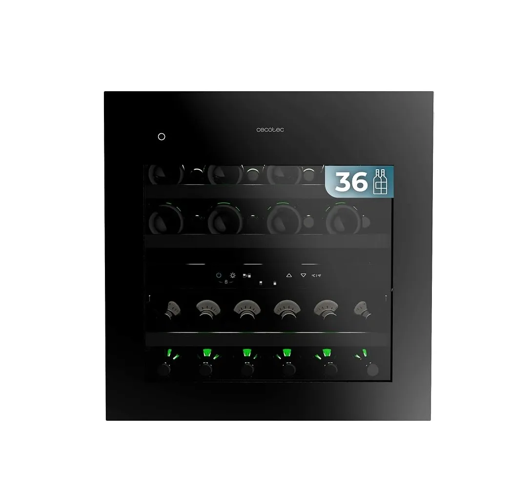 Vinoteca Integrable Cecotec Bolero GrandSommelier Duo 36000 Touch Compresor 60cm 36 Botellas Clase G Negro