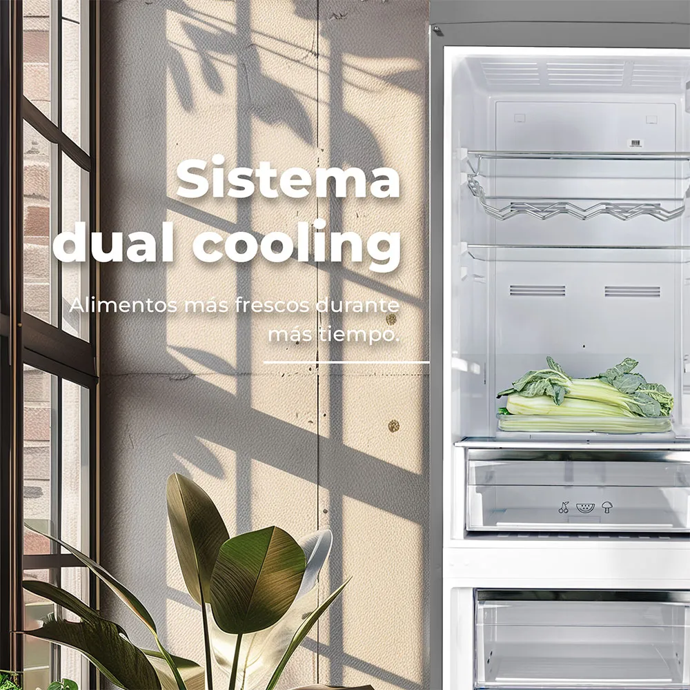 Frigorífico Combi Evvo F60GY Retro 186cm 302L Clase E Gris Claro - Imagen 2