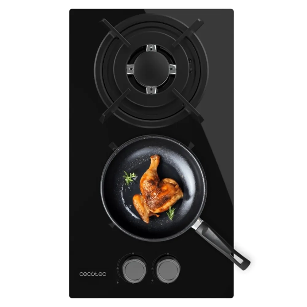Placa de Gas Cecotec Bolero Squad G 2200S Glass Black 2 Zonas 29cm Negro 5.25kW