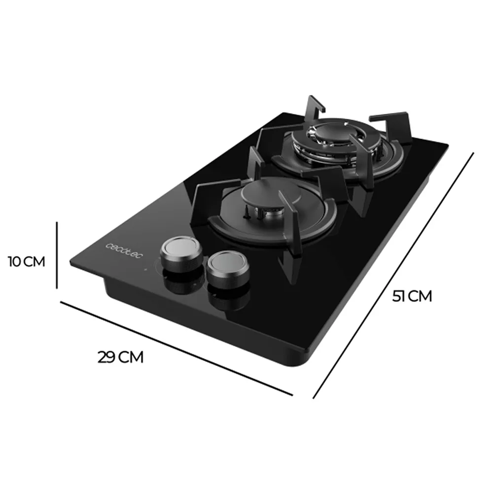 Placa de Gas Cecotec Bolero Squad G 2200S Glass Black 2 Zonas 29cm Negro 5.25kW - Imagen 3