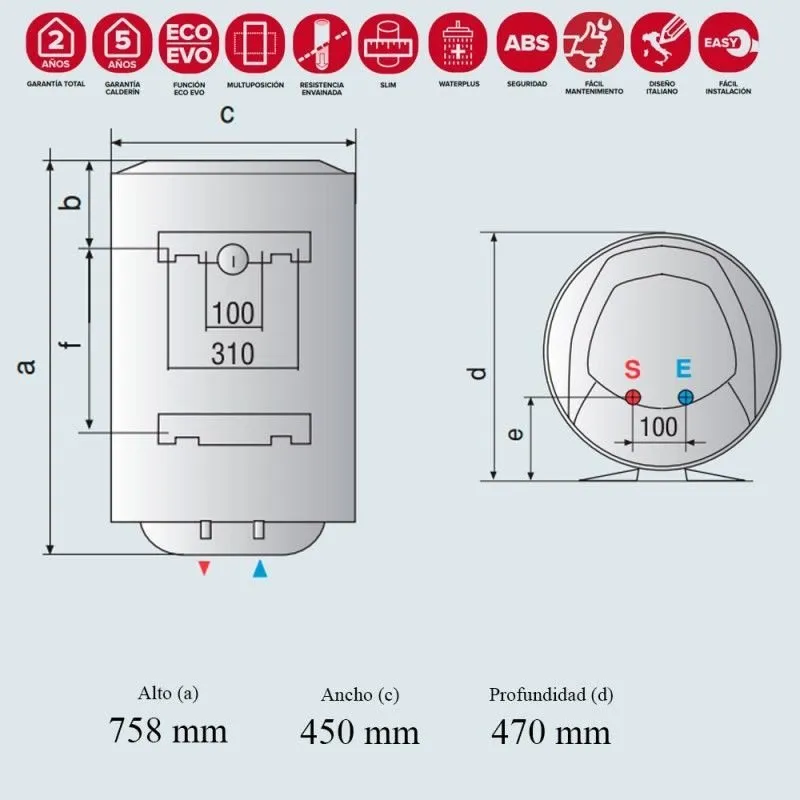 Termo Eléctrico Ariston PRO1 Eco Dry Multis 80L Blanco - Imagen 2