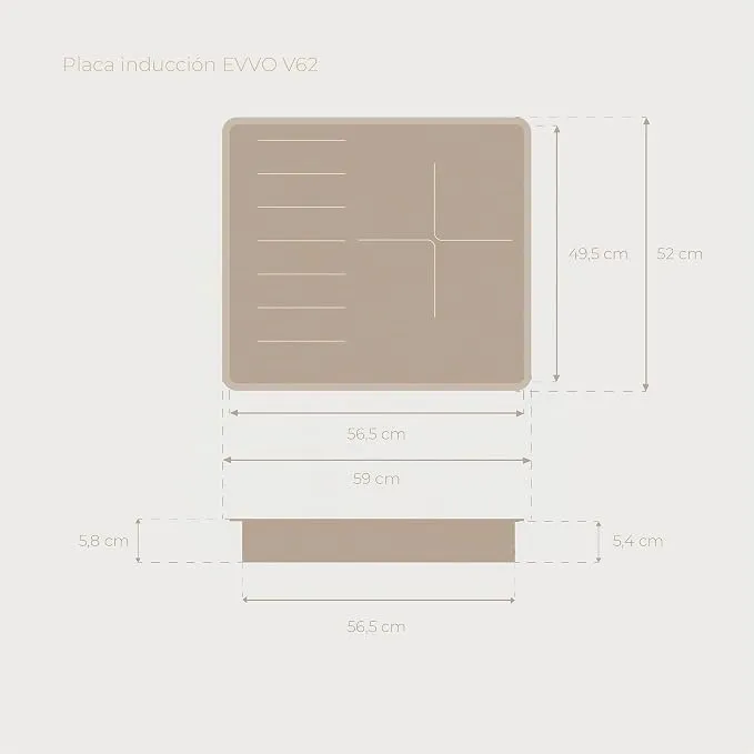 Placa de Inducción EVVO V62 4 Zonas 56.5cm Negro 7200W - Imagen 2