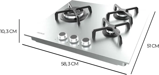 Placa de Gas Cecotec Bolero Squad G 3400S Inox 3 Zonas 58.3cm 6.2kW - Imagen 2
