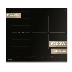 Placa de Inducción EVVO V62 4 Zonas 56.5cm Negro 7200W