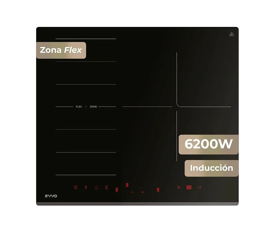 Placa de Inducción EVVO V62 4 Zonas 56.5cm Negro 7200W