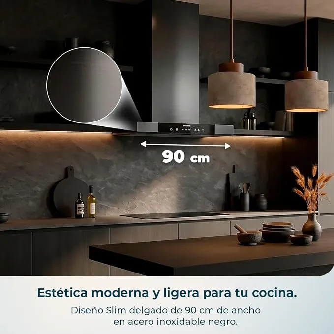 Campana Cecotec Bolero Flux TT 909500 Slim Dark Inox Clase A+++ 90cm Gris Oscuro - Imagen 3