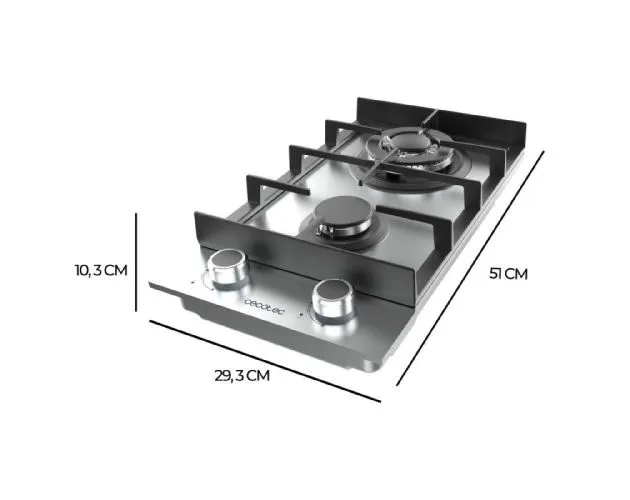 Placa de Gas Cecotec Bolero Squad G 2400F Inox 2 Zonas 29.3cm 5.2kW - Imagen 3