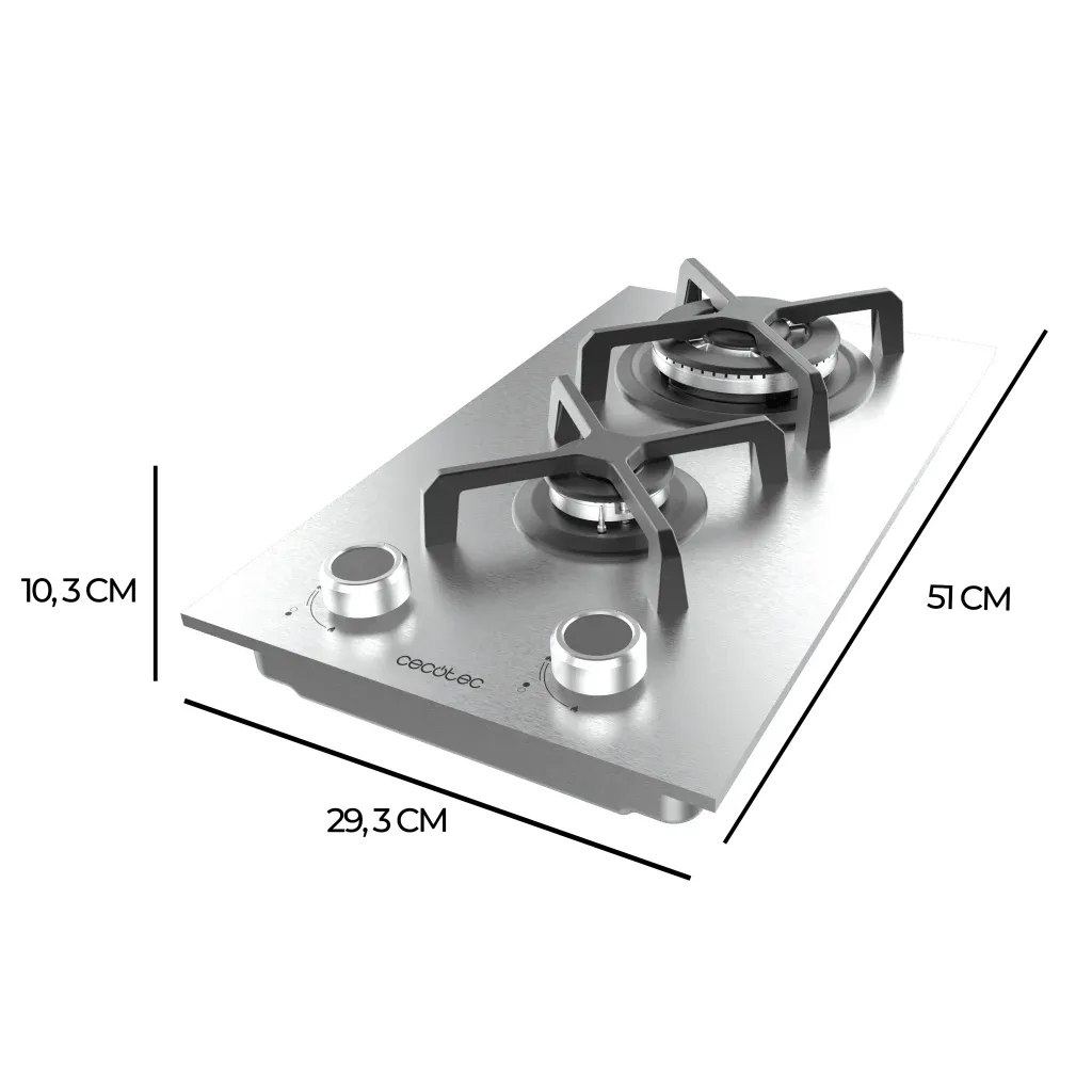 Placa de Gas Cecotec Bolero Squad G 2400S Inox 2 Zonas 29.3cm 5.2kW - Imagen 4