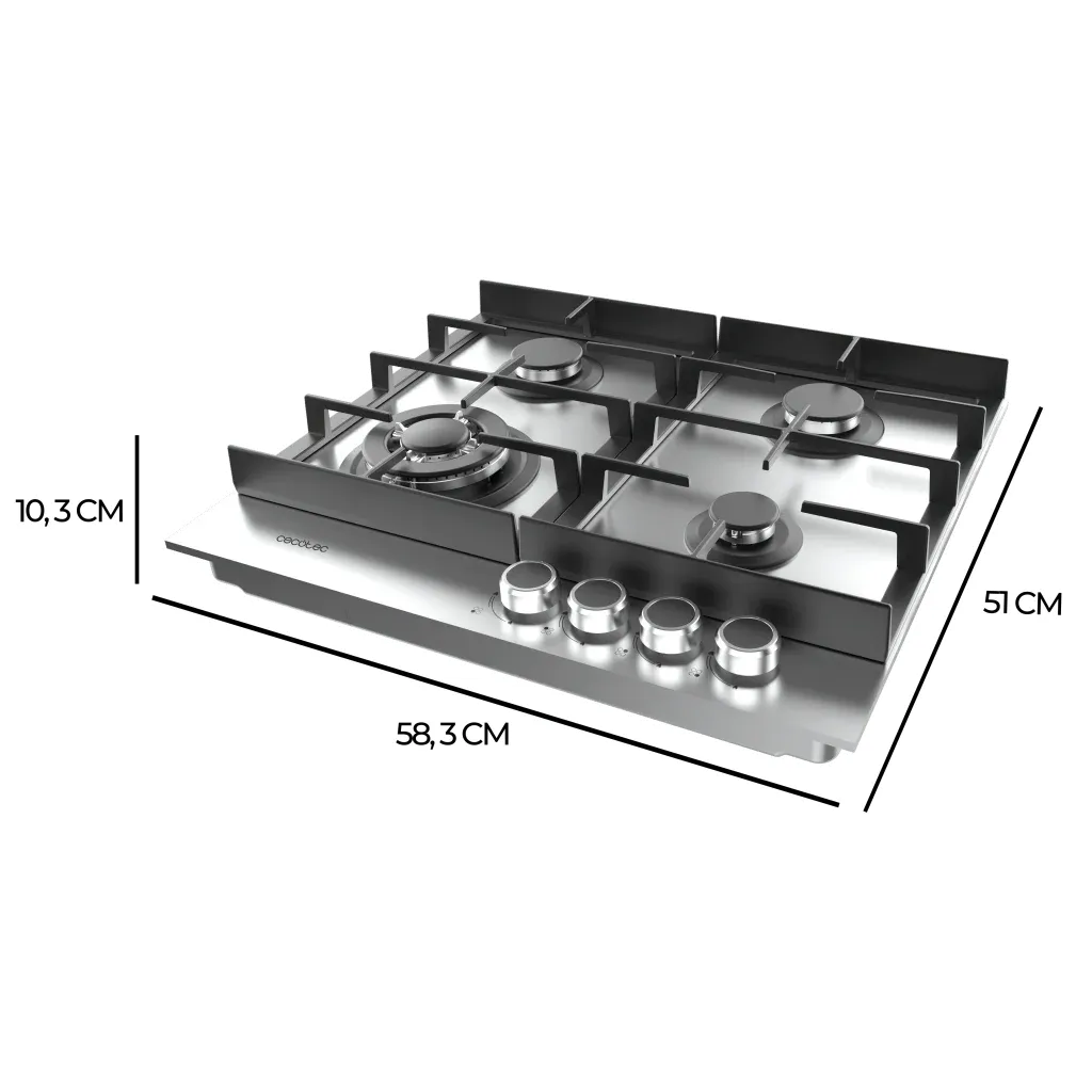 Placa de Gas Cecotec Bolero Squad G 4400F Inox 4 Zona 58.3cm Inox 8kW - Imagen 4
