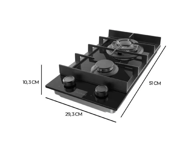 Placa de Gas Cecotec Bolero Squad G 2400F Glass Black 2 Zona 29.3cm Negro 5.2kW - Imagen 3
