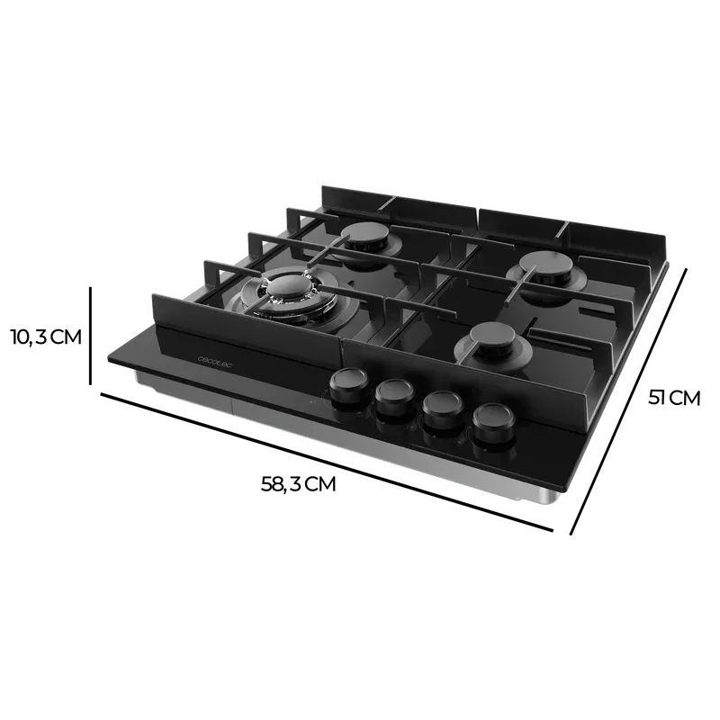 Placa de Gas Cecotec Bolero Squad G 4400F Glass Black 4 Zona 58.3cm Negro 8kW - Imagen 4
