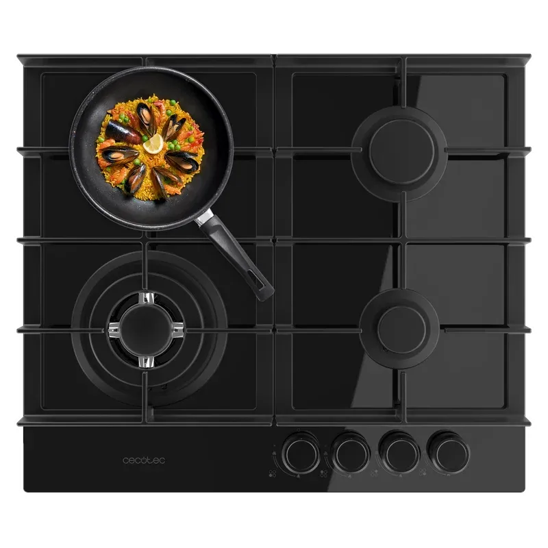 Placa de Gas Cecotec Bolero Squad G 4400F Glass Black 4 Zona 58.3cm Negro 8kW