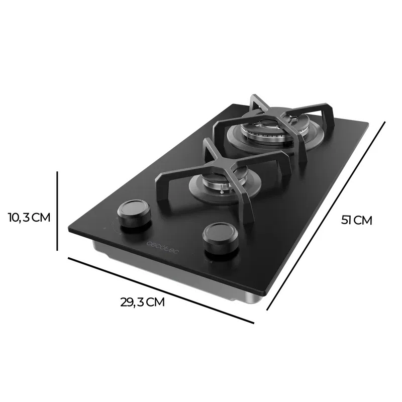 Placa de Gas Cecotec Bolero Squad G 2400S Nano Glass 2 Zonas 29.3cm 5.2kW Negro - Imagen 3