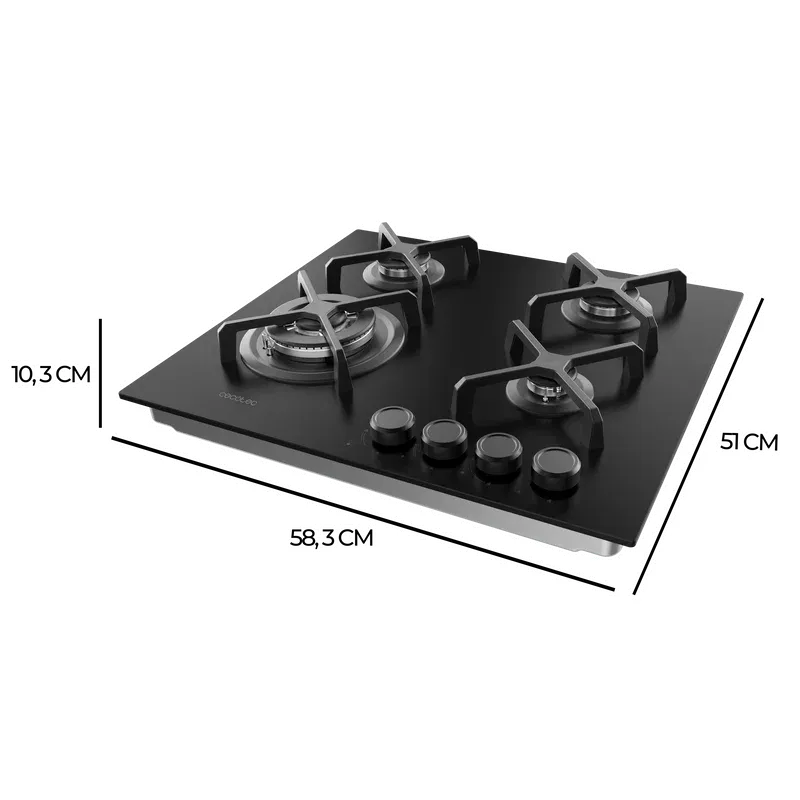 Placa de Gas Cecotec Bolero Squad G 4400S Nano Glass 4 Zona 58.3cm Negro 8kW - Imagen 4