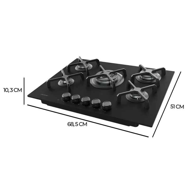 Placa de Gas Cecotec Bolero Squad G 5400S Nano Glass 5 Zonas 68.5cm Negro - Imagen 2